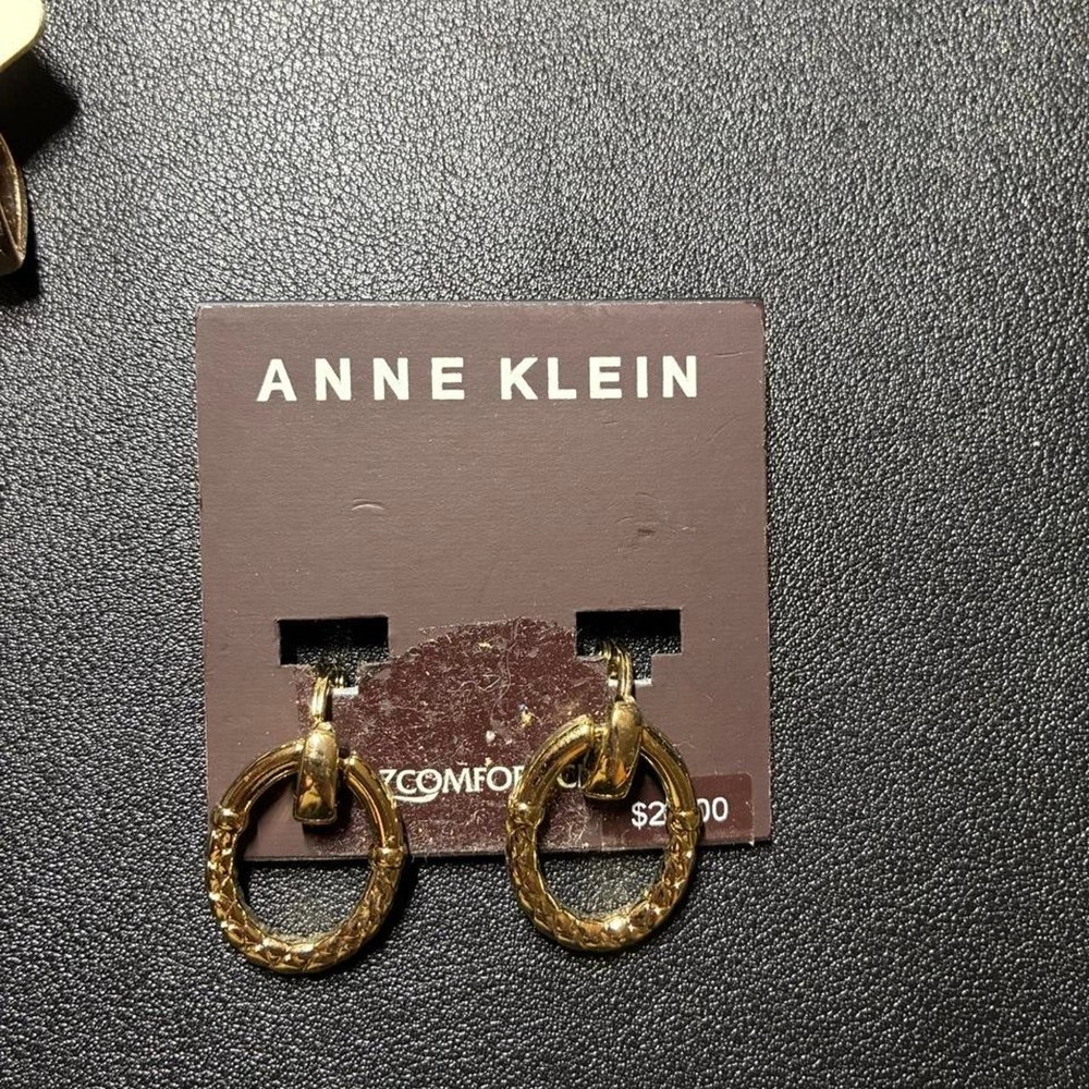 Anne Klein Gold Tone Textured Hoop Clip On Earrings New